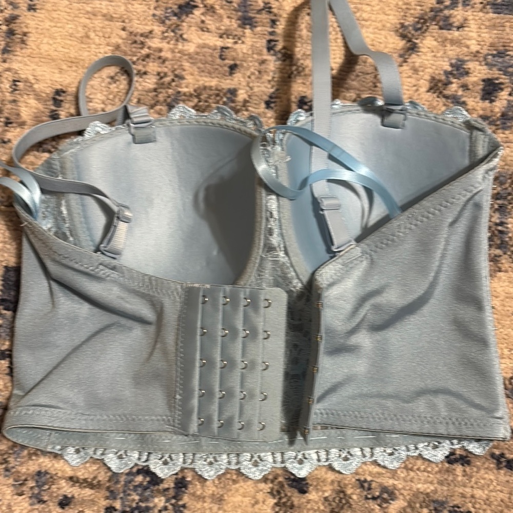 Windsor Blue and Silver Lace Longline Bralette - Picture 6 of 7